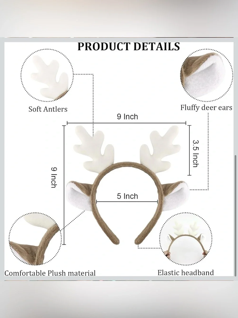 Kids Brown and White Reindeer Antler Headband - Festive Costume Accessory